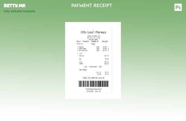 Модерен стил CVSx шаблон за потврда за плаќање во локална аптека